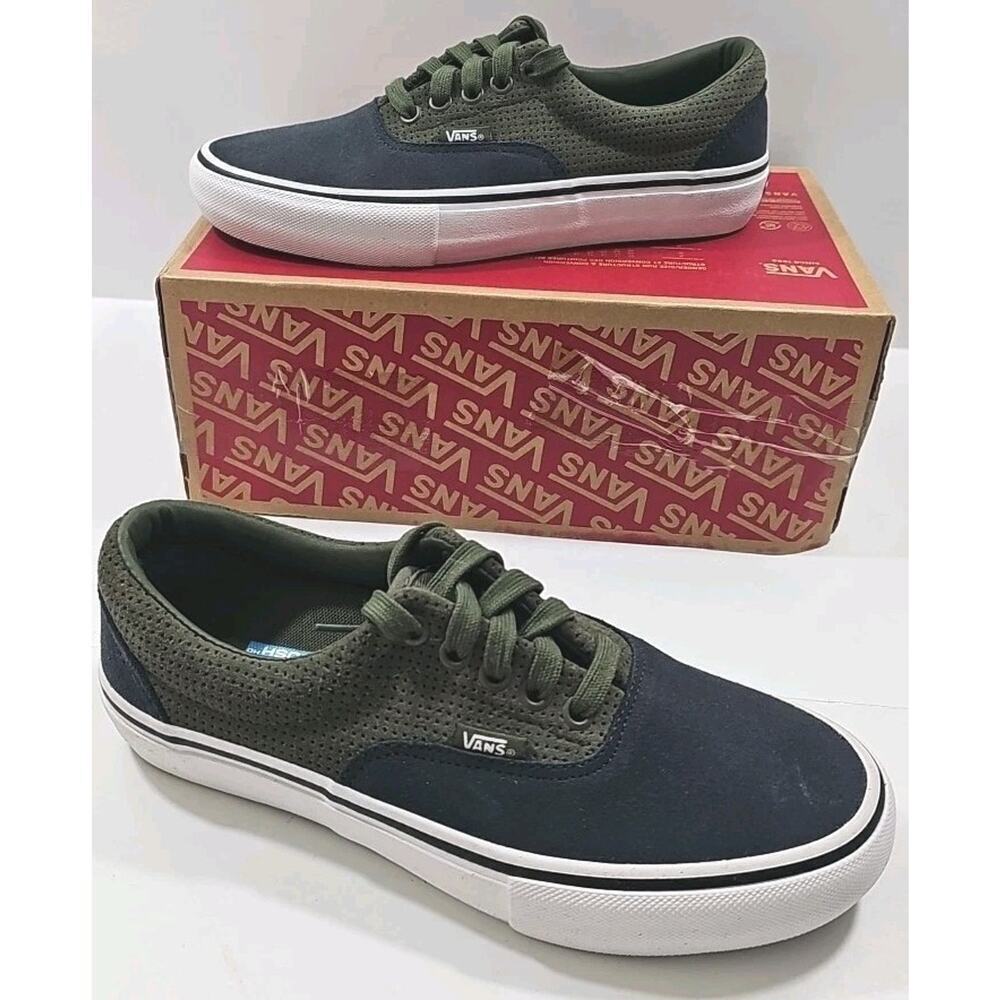 Vans~Mens 6.5; Woman 8~Olive Green/Black Era Pro Perforated Suede Sneakers Shoes
